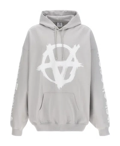 Vetements Logo-print Cotton Hoodie In Gray