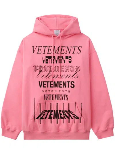 Vetements Logo-print Hoodie In Pink