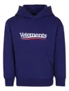 Vetements Logo-print Hoodie In Blue