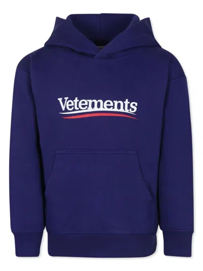 Vetements Kids' Logo-print Hoodie In Blue