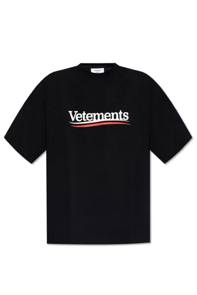 Vetements Logo Printed Crewneck T-shirt In Black