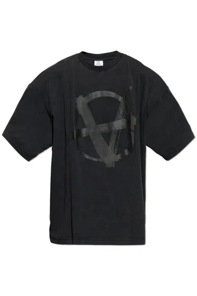 Vetements Logo Printed Crewneck T-shirt In Grey