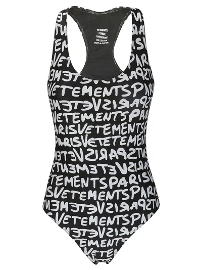 Vetements Logo Printed Sleeveless Swimsuit In Multi