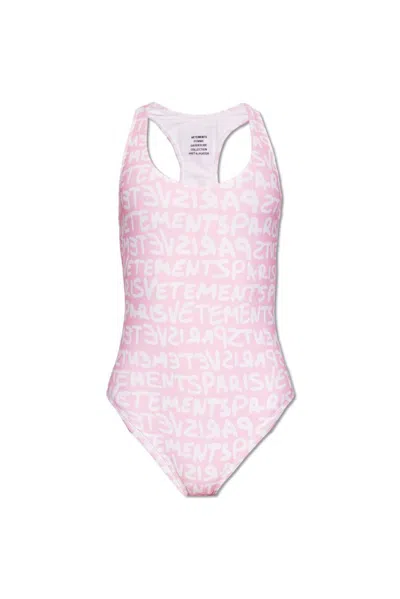 Vetements Logo Printed Sleeveless Swimsuit In Pink