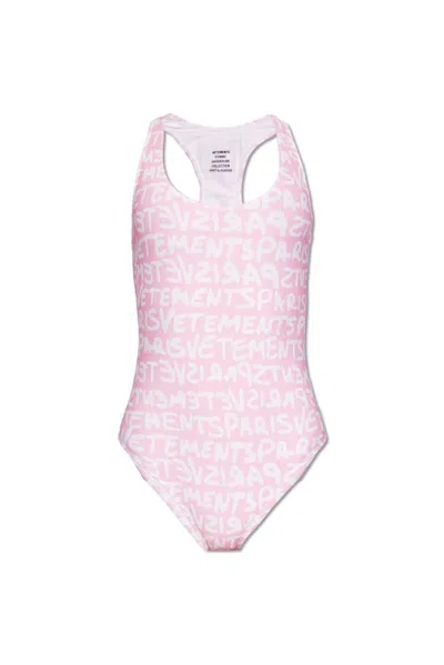 Vetements Logo Printed Sleeveless Swimsuit In Multi