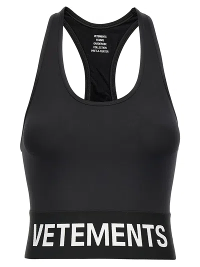 Vetements 'racerback Logo' Sporty Top With Elasticated Band In Black