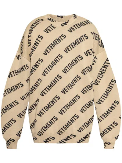 Vetements Logo Sweater In Beige