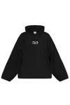 Vetements Black Oval Logo Cropped Boxy Hoodie In Black