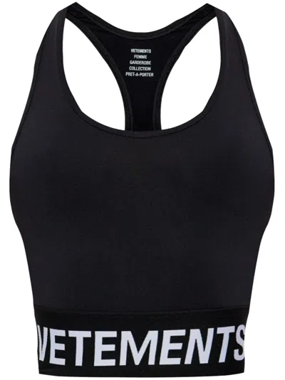 Vetements Logo-underband Cotton Tank Top In White/black