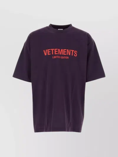 Vetements Logoed Print Cotton T-shirt In Blue