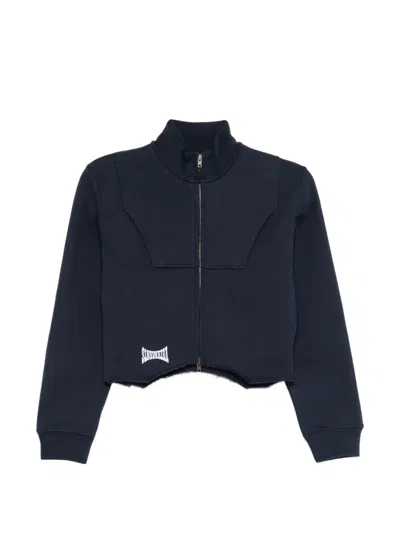 Vetements Logo-embroidered Crop Jacket In Blue