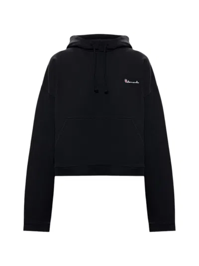 Vetements Logo-embroidered Cropped Hoodie In Black