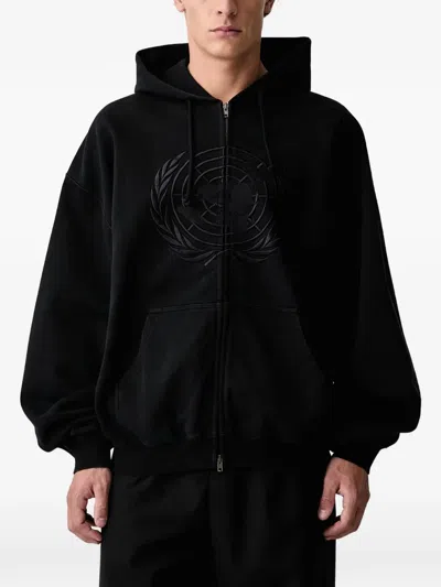Vetements Black Embroidered Zip Up Hoodie