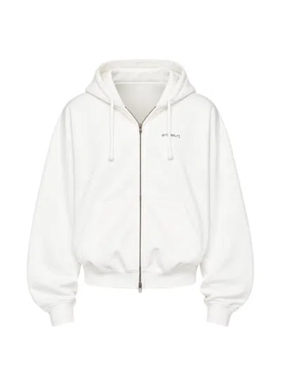 Vetements White Scribbled Logo Zip Up Hoodie In White 106908402