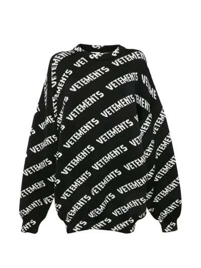 Pre-owned Vetements Logo-jacquard Ribbed Knit Sweater In Black