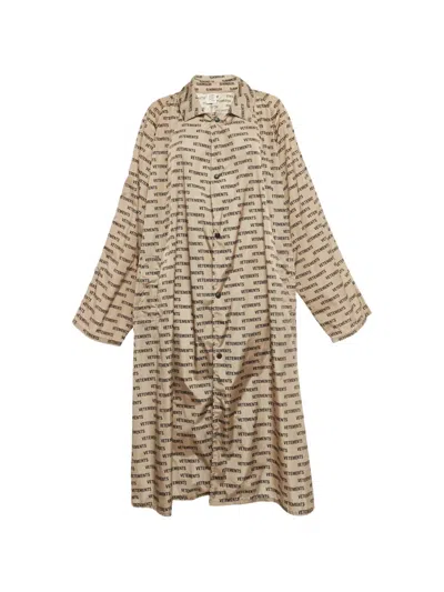 Pre-owned Vetements Logo-print Button-down Raincoat In Neutral