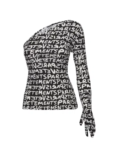 Pre-owned Vetements Logo-print One-shoulder Top In Black