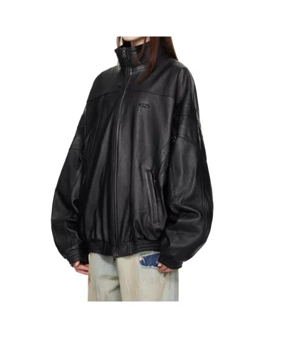 Vetements Long Sleeve Leather Jacket In Black