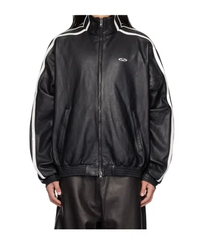 Vetements Long Sleeve Leather Jacket In Black