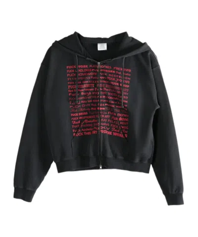 VETEMENTS TEXT-PRINT ZIP-UP HOODIE