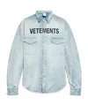 Vetements Blue Embroidered Logo Denim Shirt In White