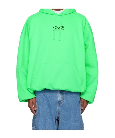 Vetements Green Oval Logo Cropped Boxy Hoodie In Neon Green