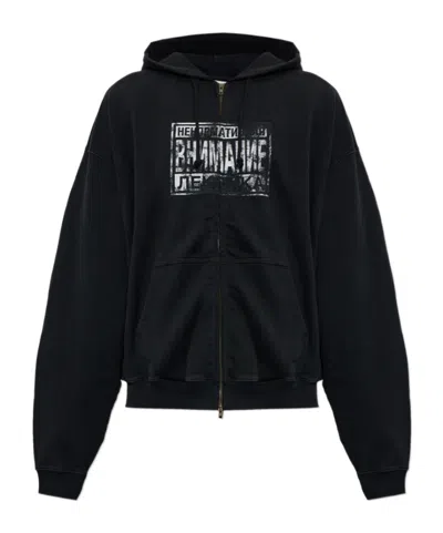 Vetements Slogan-print Zip-up Hoodie In Black