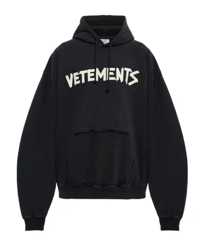 Vetements Logo-print Distressed Hoodie In Black
