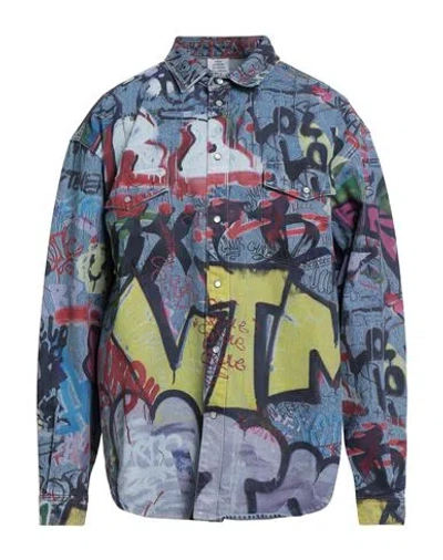 Vetements Man Denim Shirt Blue Size M Cotton In Multi