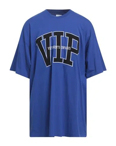 Vetements Man T-shirt Blue Size S Cotton