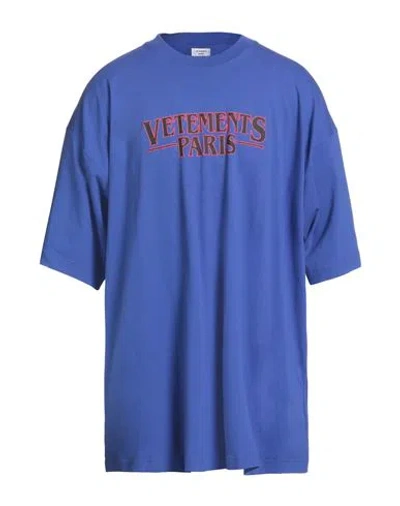 Vetements Man T-shirt Bright Blue Size S Cotton