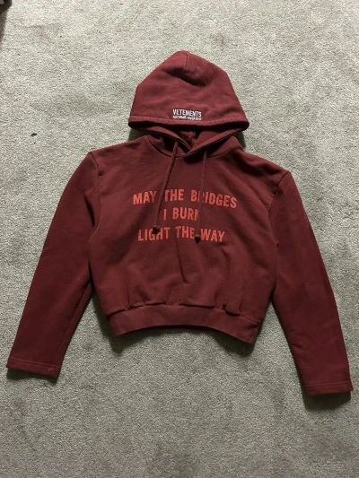 Pre-owned Vetements “may The Bridges I Burn Light The Way” Hoodie In Red