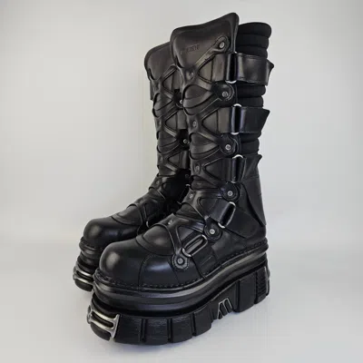 Pre-owned Vetements Men's Black Leather Tower Boots