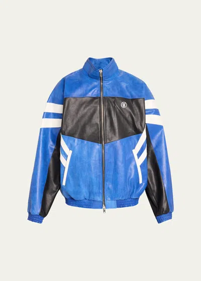 Vetements Men's Colorblock Leather Track Jacket In Blue