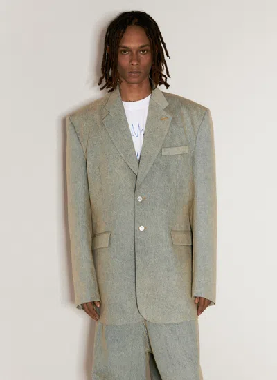 Vetements Men Denim Tailored Blazer In Green