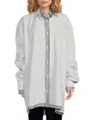 Vetements Men's Striped Layered Cotton Longline Shirt In Gray