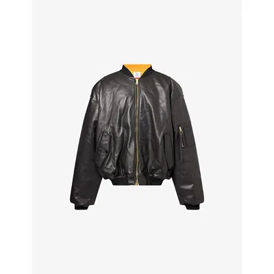 Vetements Mens Black Oversized Padded Leather Jacket