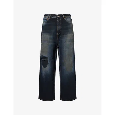 Vetements Mens Blackout Distressed Baggy-fit Denim Jeans In Blue