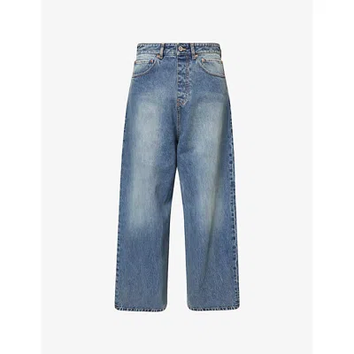 Vetements Mens Distressed Blue Back To Front Wide-leg Denim Jeans