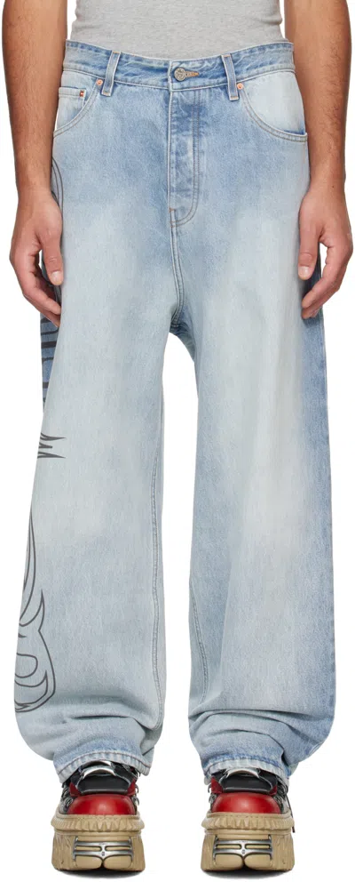 Vetements Blue Metal Logo Baggy Jeans In Light Blue