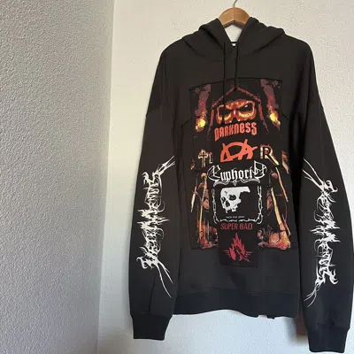 Pre-owned Vetements Metal Patched Hoodie F/w 21 In Washed Black
