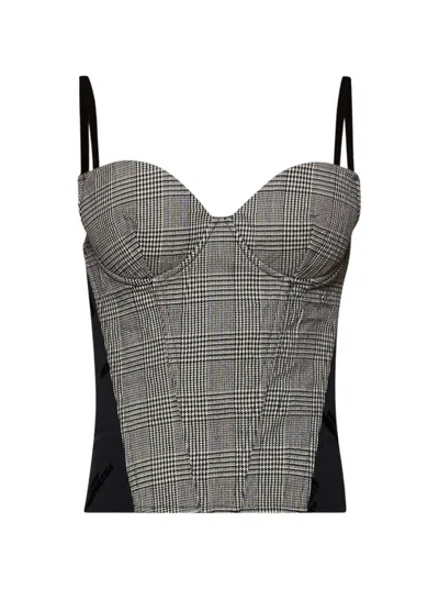 Vetements Metalized Wrinkled Corset Top Grey Check In Gray
