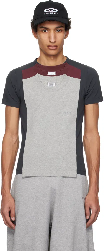 Vetements Multicolor Runway Layered Fitted T-shirt In Navy/bordeaux/grey