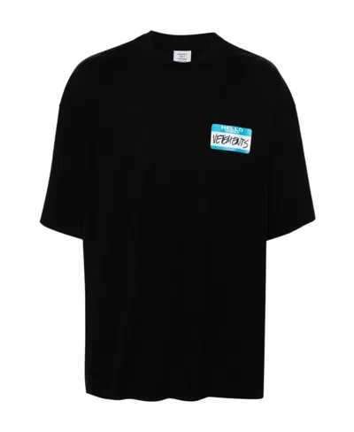 Vetements Name-tag Printed Cotton T-shirt In Black