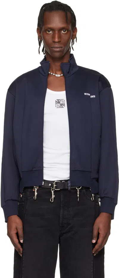 Vetements Navy Cut-up Athletic Zip-up Track Jacket In Blue