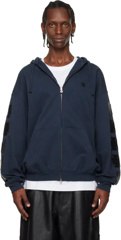 Vetements Navy Leather Biker Crosses Zip-up Hoodie In Blue