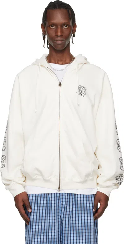 Vetements Off-white Biker Cross Sleeves Zip-up Hoodie In Neutral