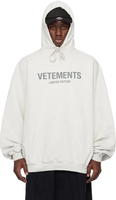 Vetements Off-white 'limited Edition' Hoodie In Oyster Mushroom