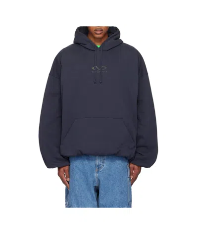 Vetements Oval Logo Cropped Boxy Hoodie In Navy