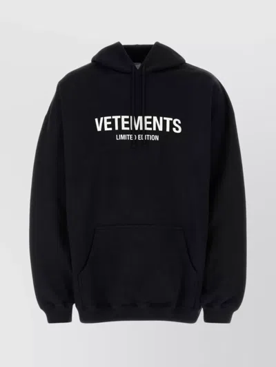 Vetements Oversize Hooded Cotton Blend Sweatshirt In Blackwhite